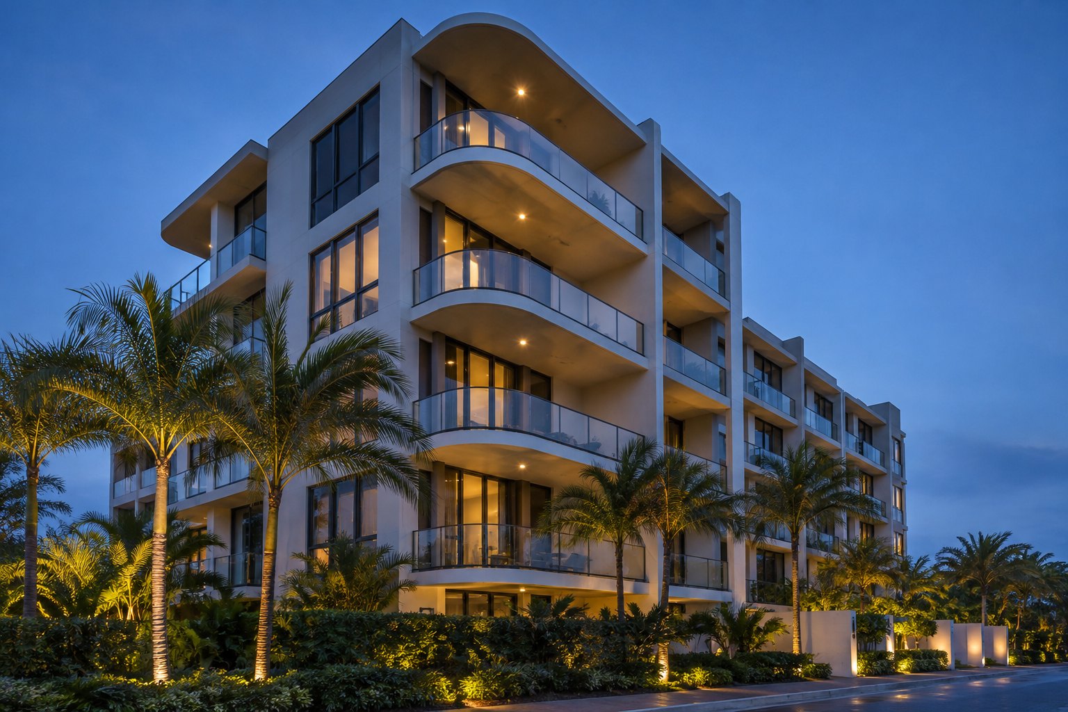 A brick mixed use building on a South Florida main street, illustrative